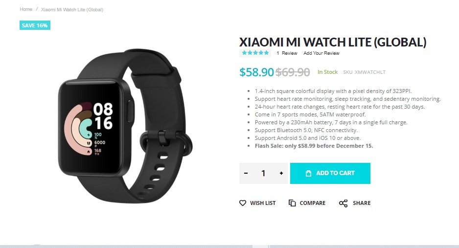 [Hot Deal] Xiaomi Mi Watch Lite (Global) mendapat diskon besar-besaran, tersedia seharga $ 58,90